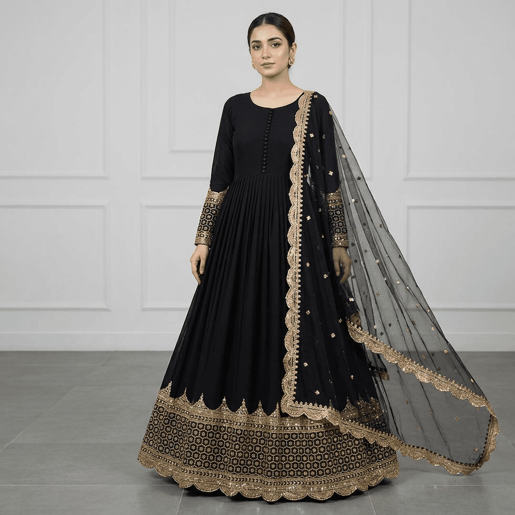 Heavy Sequence Embroidered Daman and Sleeves full long Length Maxi with Sequence Emb Dupatta 3PCs