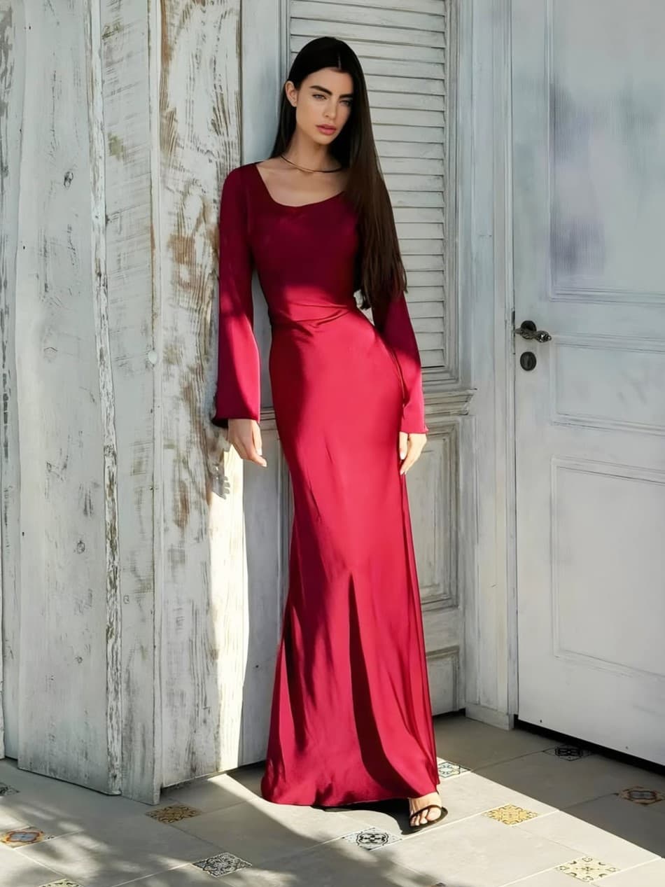 Elegant Long Western BodyCon Maxi Dress - Silk Party Wear BodyCon Maxi Dresses For Women